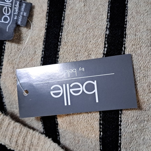 Belle Tan/Black Striped Criss Cross V-Neck Sweater. Size Large NWT - Picture 8 of 11